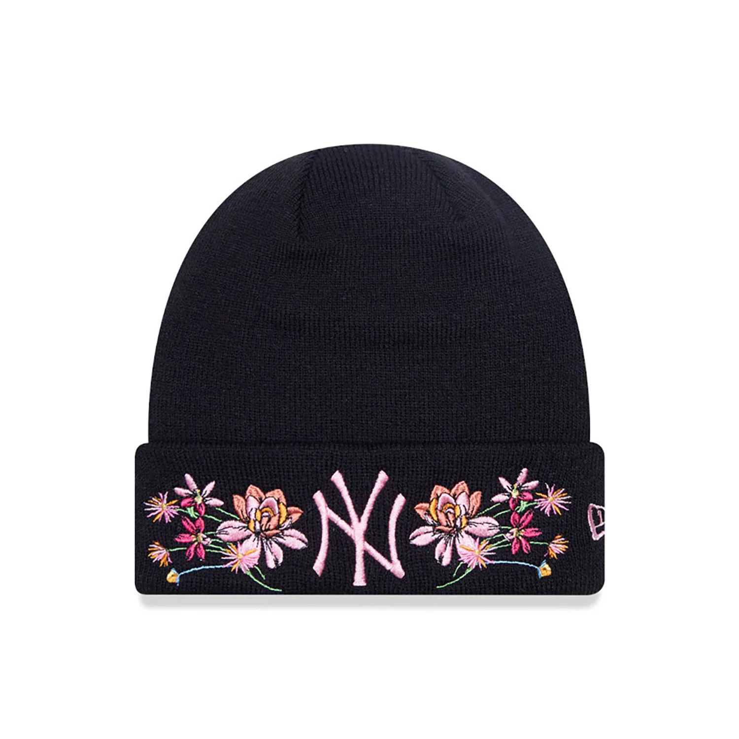 new york yankees womens floral black cuff knit beanie hat 60424635 left
